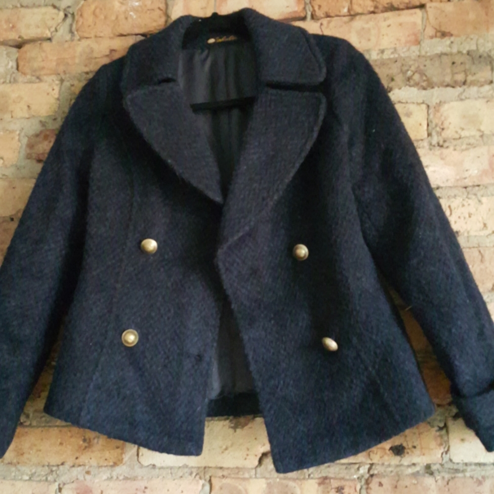 Vintage wool navy blue double breasted pea coat